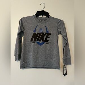 NWT Nike Boys Size 7 Black Nike logo with Blue Football Long Sleeve T-shirt